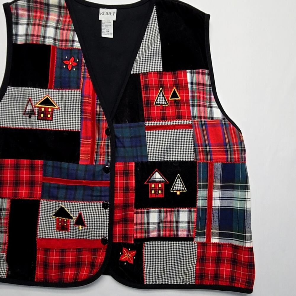 Vintage Koret Patchwork Vest Plaid Embroidered Ho… - image 3